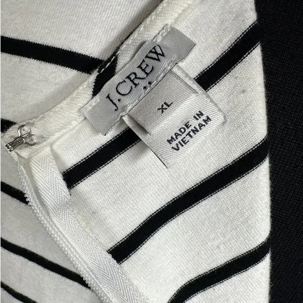 J. Crew Long Sleeve Maxi Dress Sz XL Cotton Stripes Nautical Modest Black White